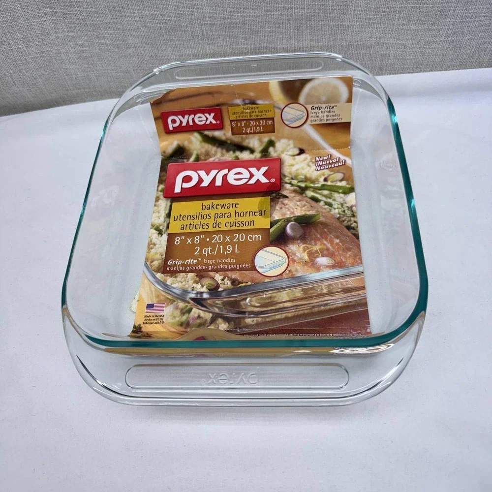 Pyrex Grip-Rite 8x8 Glass Baking Dish 2 Quart Square Clear Casserole Pan New